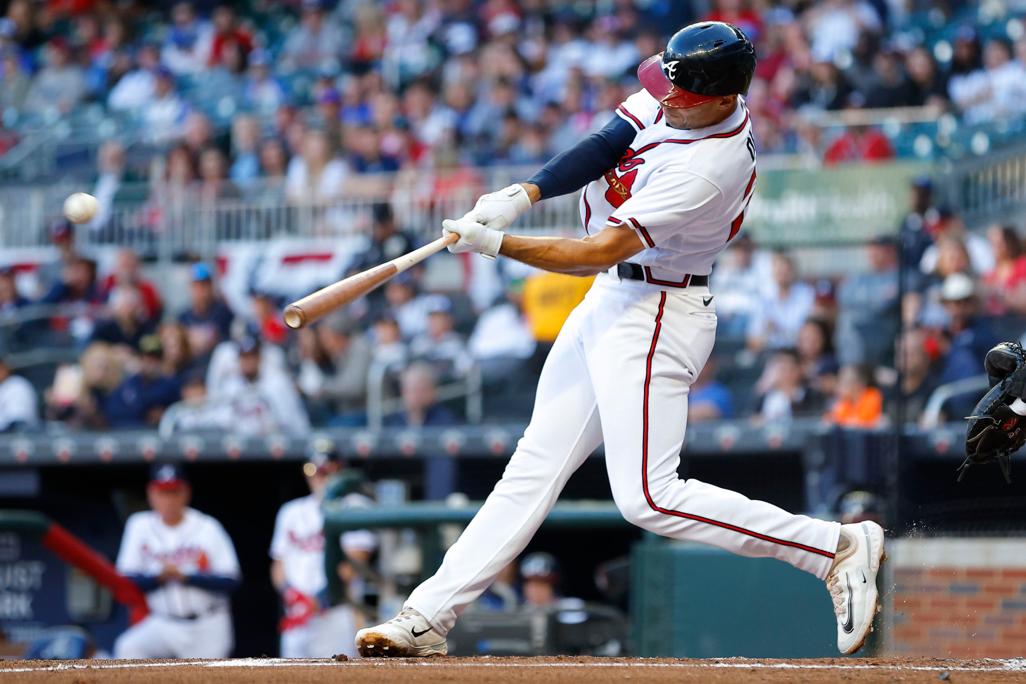 Matt Olson of the Atlanta Braves hits a RBI single in the first News  Photo - Getty Images